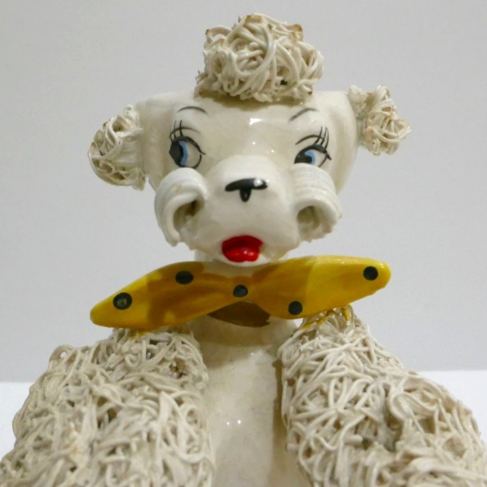Cute Bow Tie Wearing Spaghetti Poodle Figurine - French Poodle Relco Japan